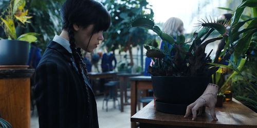 Victor Dorobantu, Emma Myers, and Jenna Ortega in Wednesday (2022)