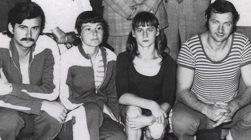 Nadia Comaneci, Bela Karolyi, Géza Poszar, and Marta Karolyi in Athlete A (2020)