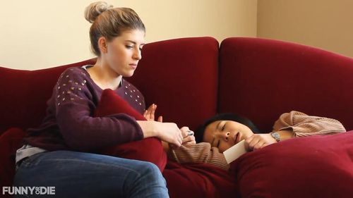 Still from the web series: Emotional Bounty Hunter. Actress Delaney Brockman on left.