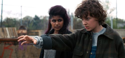 Millie Bobby Brown and Linnea Berthelsen in Stranger Things (2016)