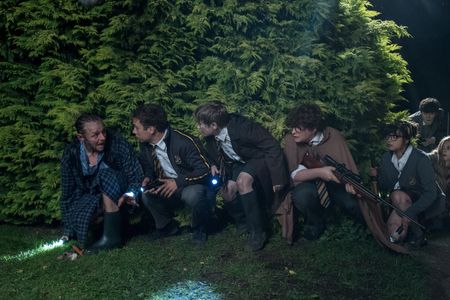 Simon Pegg, Asa Butterfield, Isabella Laughland, Kit Connor, Max Raphael, Hermione Corfield, and Finn Cole in Slaughterh