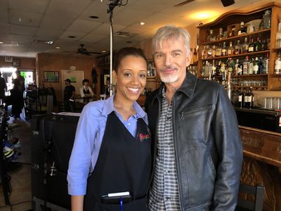 On set for Goliath