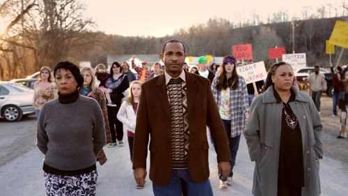 Reverend Young (Darryl Van Leer) and Mary Pell Sampson (Jackie Welch) in a climactic scene in Deadline.