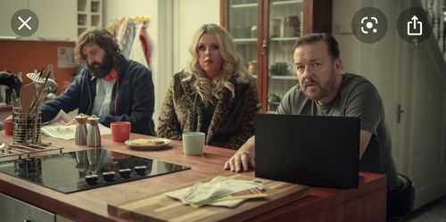 Ricky Gervais, Joe Wilkinson, and Roisin Conaty
