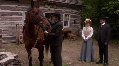 Yannick Bisson, Alex Paxton-Beesley, and Darryl Hopkins in Murdoch Mysteries (2008)
