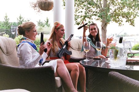 Tessa Skara, Anna Callegari, Danielle Gibson on the set for 