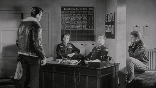 Robert Wagner, Ed Bishop, Bernard Braden, and Jerry Stovin in The War Lover (1962)