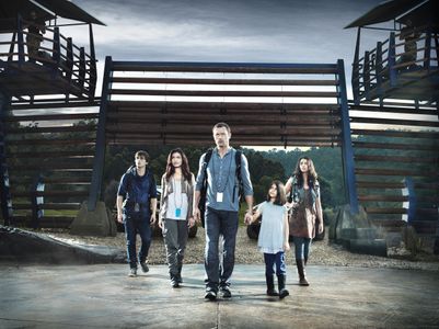 Shelley Conn, Jason O'Mara, Landon Liboiron, Naomi Scott, and Alana Mansour in Terra Nova (2011)