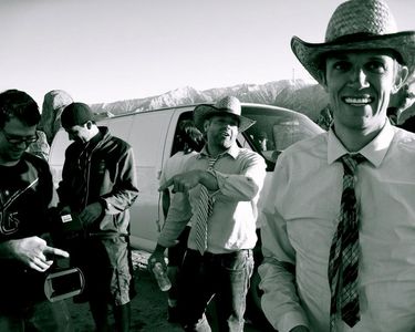Tyler Gillett, Justin Martinez, Chad Villella and Matt Bettinelli-Olpin on the set of 