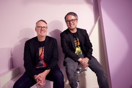 Don Hall and Qui Nguyen at an event for Strange World (2022)