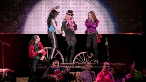 Madonna, Nicki Richards, Sofia Boutella, Vadim Kolpakov, Kiley Dean, and Alexander Kolpakov in Madonna: Sticky & Sweet T
