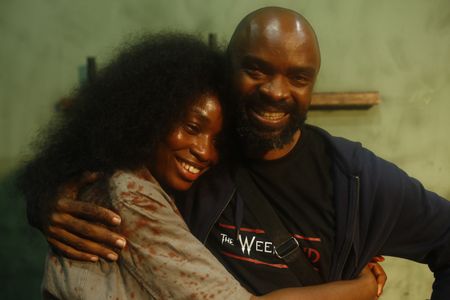 Uzoamaka and her Director, Daniel Oriahi on the set of The Weekend.