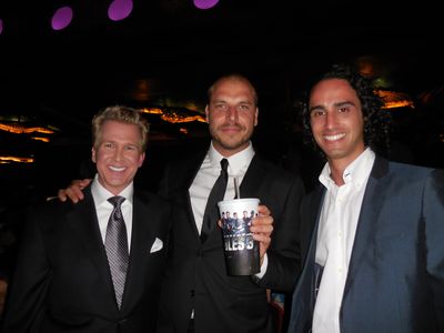 Creighton Rothenberger, director Patrick Hughes and Luke Mazzaferro at The Expendables 3 premiere - TCL Chinese Theatre 