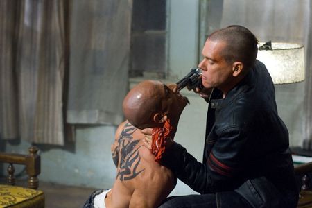 Publicity still for Death Sentence: Kevin Bacon and Hector Atreyu Ruiz