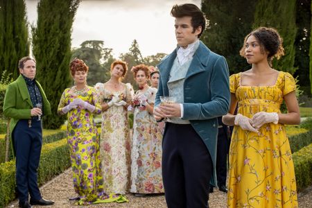 Ben Miller, Polly Walker, Bessie Carter, Luke Newton, Harriet Cains, and Ruby Barker in Bridgerton: Swish (2020)