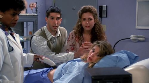 David Schwimmer, Anita Barone, Jessica Hecht, and Joan Pringle in Friends (1994)