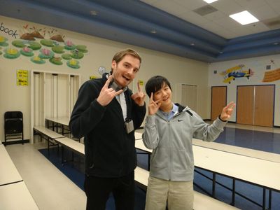 Ethan and Director Alistair Legrand on the set of The Diabolical (2014)