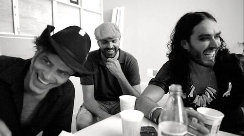 Discussing Russel Brand's character on the set of Noel Gallagher's AKA...What a Life.