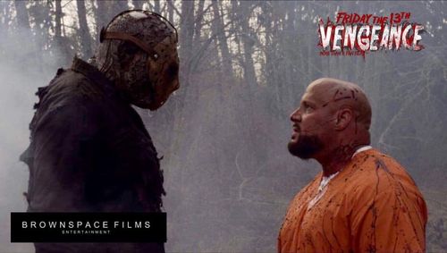 “Ken Slate” facing off against Jason Voorhees on the set of Friday The 13th Vengeance