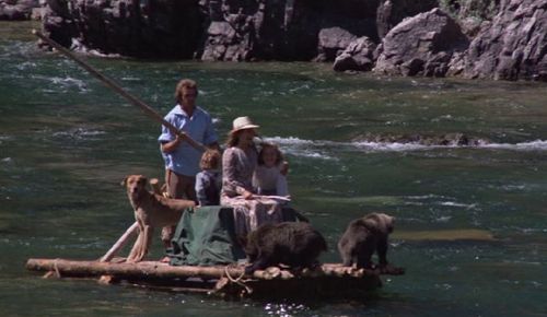 Susan Damante, Hollye Holmes, Ham Larsen, and Robert Logan in The Adventures of the Wilderness Family (1975)