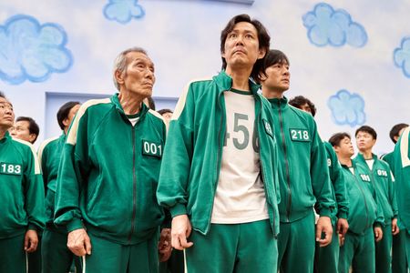 Lee Jung-jae, Oh Yeong-su, and Park Hae-soo in Squid Game (2021)