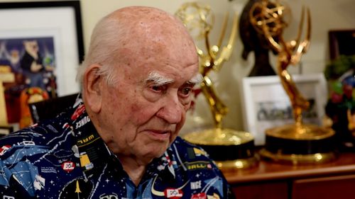 Ed Asner talking with Thomas Keith, November, 2017.