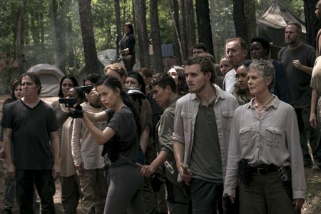 Norman Reedus, Melissa McBride, Christian Serratos, Sydney Park, Briana Venskus, and Callan McAuliffe in The Walking Dea