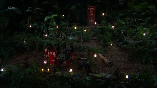 John Barrowman, Nick Knowles, Harry Redknapp, Emily Atack, and Malique Thompson-Dwyer in I'm a Celebrity, Get Me Out of 