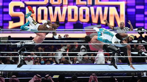 Colby Lopez, Matthew Adams, Gary Gordon, and Kenneth Crawford in WWE Super Show-Down (2020)