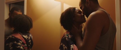 On the set of Residue. Keeya King as Valerie. Leighton Alexander Williams as Jordan.