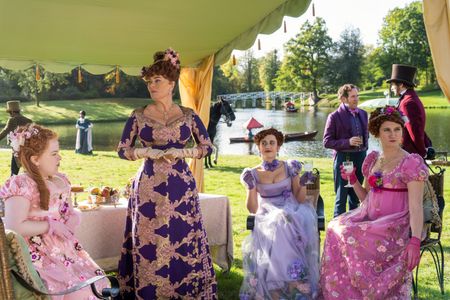 Ben Miller, Polly Walker, Nicola Coughlan, Bessie Carter, and Harriet Cains in Bridgerton: Shock and Delight (2020)