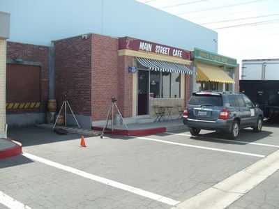 Main Street Café on the set of SO IN LOVE (short)(2014) by Christopher Nation. Stephen Dixon as Sara's Boss and grip on 