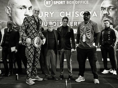 Bob Arum, Kevin Lerena, George Warren, Tyson Fury, Dereck Chisora, and Paul Dempsey in BT Sport Fight Night Live: Tyson 