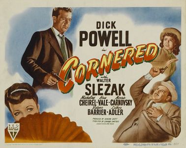 Micheline Cheirel, Dick Powell, Walter Slezak, and Nina Vale in Cornered (1945)