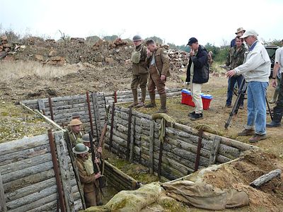 Robert Child (center) directs WWI extras in Ipswich, UK on the set of 11/11.