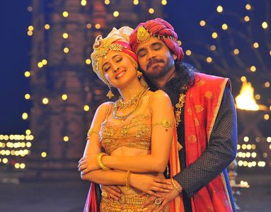 K. Raghavendra Rao, Anushka Shetty, and Pragya Jaiswal in Om Namo Venkatesaya (2017)