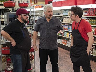 Guy Fieri, Justin Warner, and Carl Ruiz in Guy's Grocery Games: Heavyweight Teams (2018)