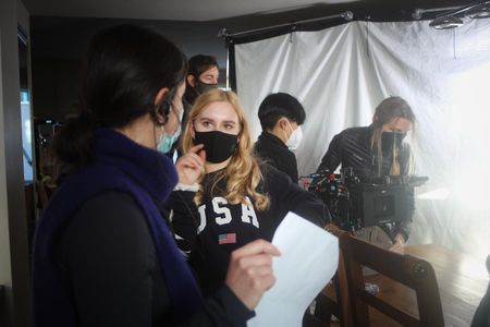 Ella Greenwood on the set of MAYWARD ROAD
