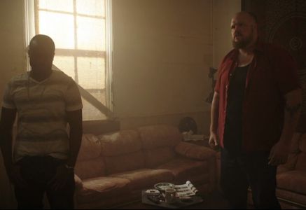 Still from NCIS: New Orleans with Dustan Costine and Lawrence Adimora.