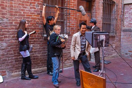 Director Jeffrey Gee Chin about to call action with the Detective played Michael Marinaccio.