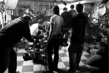 Production Still of Drew Scott and Scott Wallis on the set of Versus