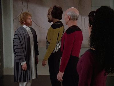 Michael Dorn, Marina Sirtis, Patrick Stewart, and Howie Seago