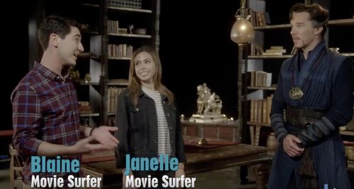 Still of Janelle Marie on the set of Marvel's Doctor Strange alongside Blaine Miller and Benedict Cumberbatch