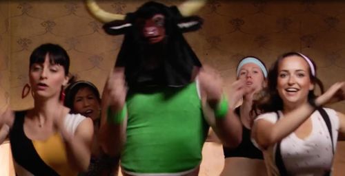 Lindsay Ames, Milana Vayntrub, Luke Sholl, Stephanie Jackson, and Susan Kawashima in CollegeHumor Originals: Minotaur vs