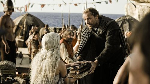 Roger Allam, Iain Glen, and Emilia Clarke in Game of Thrones (2011)