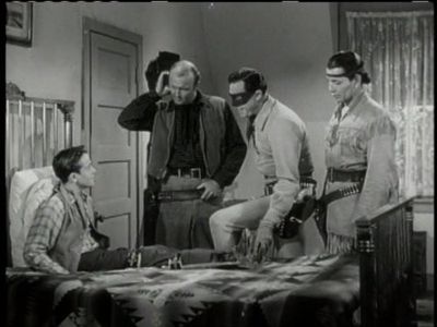 Gregg Barton, Clayton Moore, Jay Silverheels, and Arthur Stone in The Lone Ranger (1949)