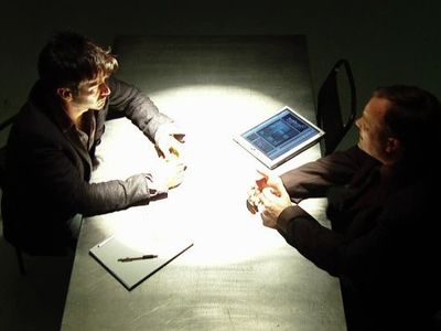 Joe Flanigan and David Hewlett in Stargate: Atlantis (2004)