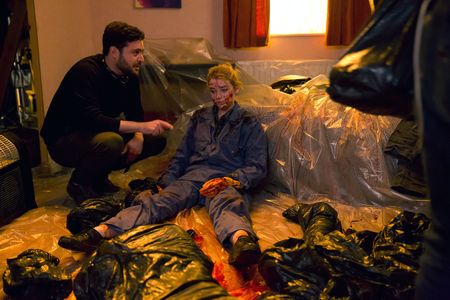 Director Abner Pastoll with actor Sarah Bolger on set of A GOOD WOMAN IS HARD TO FIND