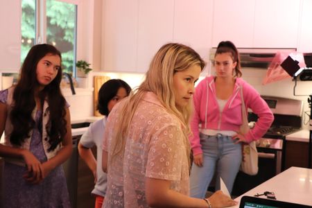Emily Giannozio on the set of Rose Coloured Glasses