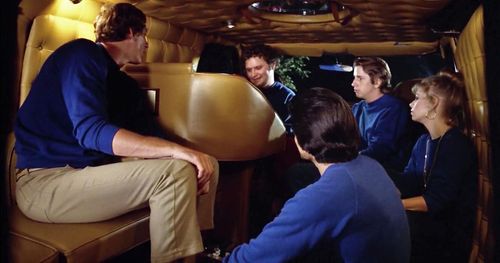 Patricia Alice Albrecht, Brian Frishman, Stephen Furst, Sal Lopez, and Andy Tennant in Midnight Madness (1980)